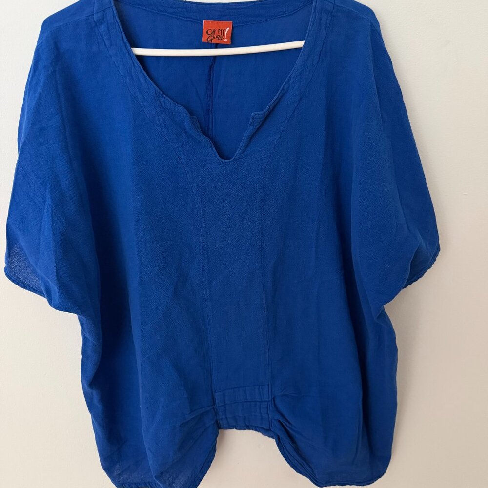 Ladies Oh My Gauze Blue Short Sleeve Blouse Size L